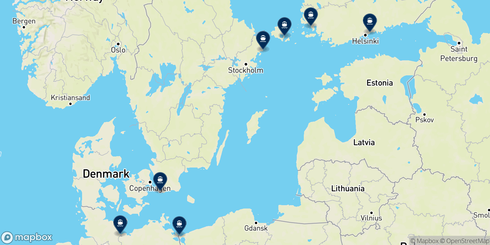 Mappa delle destinazioni Finnlines