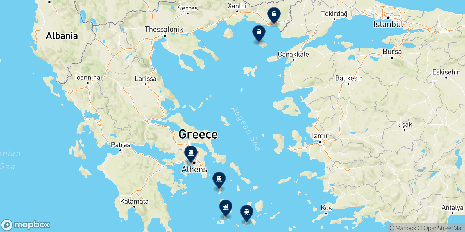Mappa delle destinazioni Zante Ferries