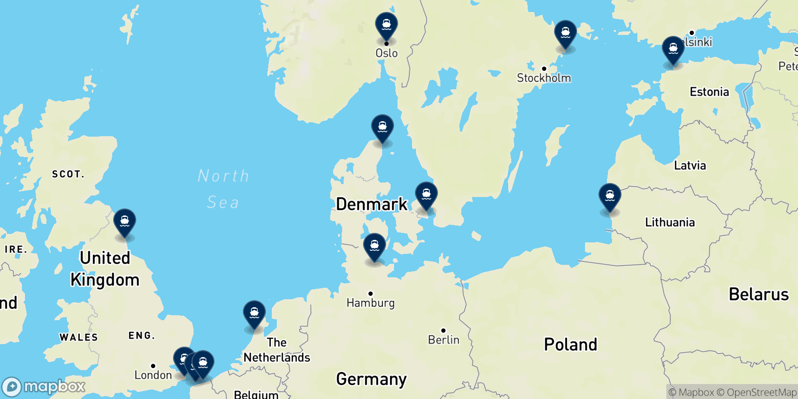 Mappa delle destinazioni Dfds