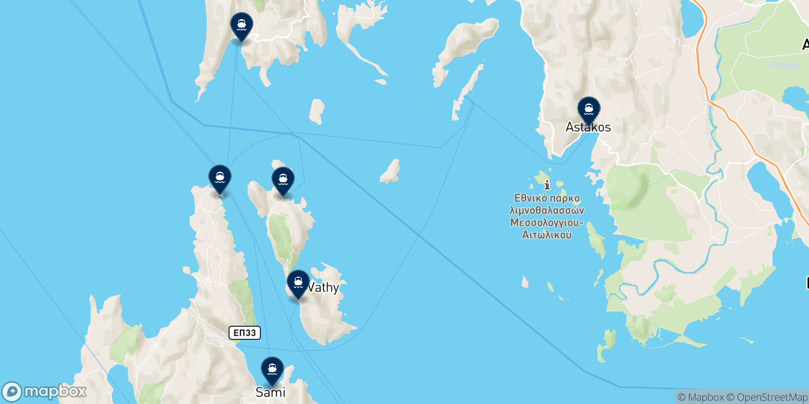 Mappa delle destinazioni Ionion Pelagos