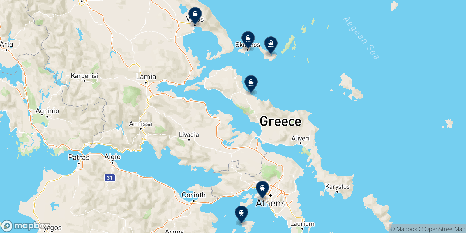 Mappa delle destinazioni Anes Ferries