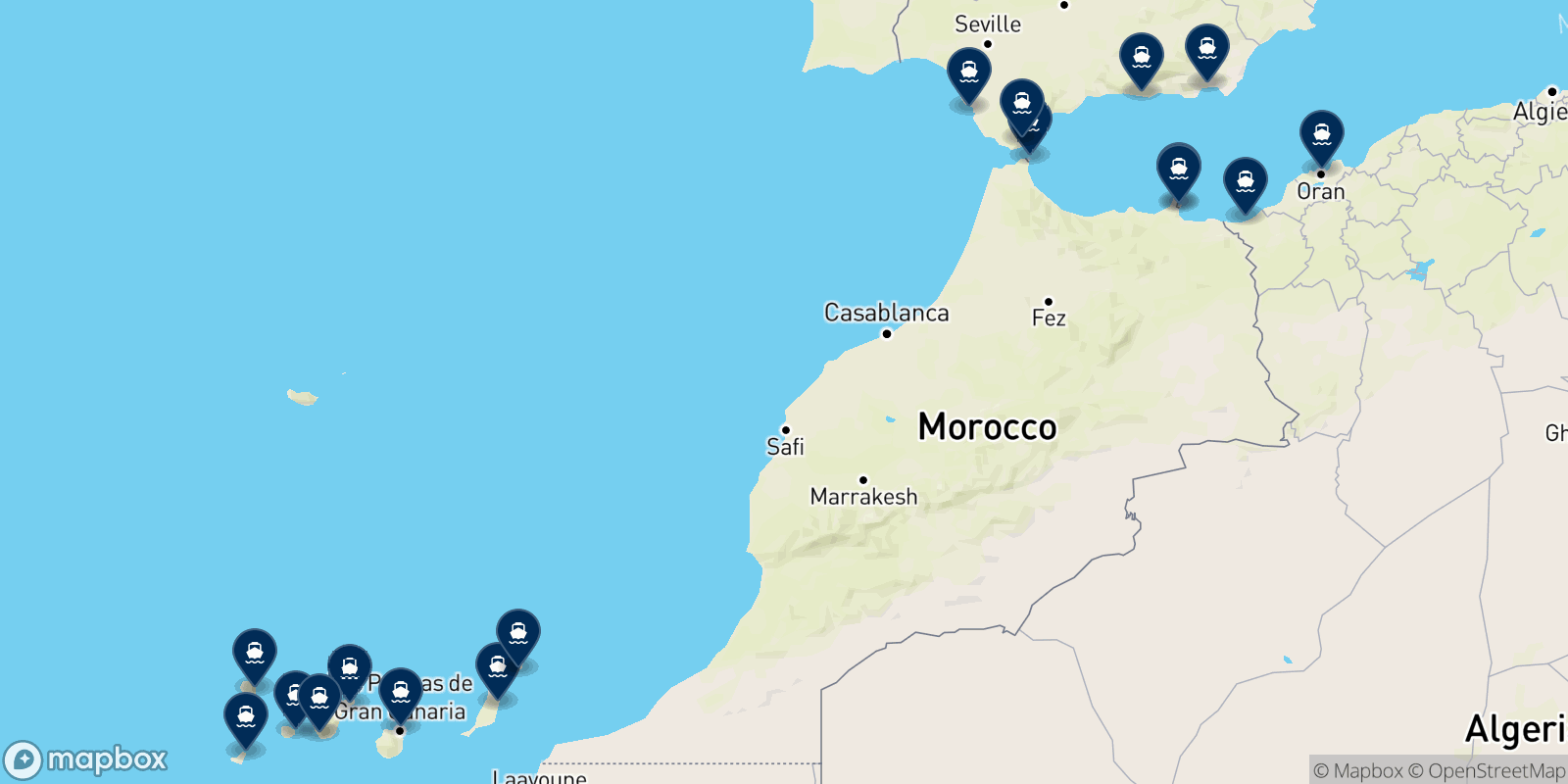 Mappa delle destinazioni Naviera Armas