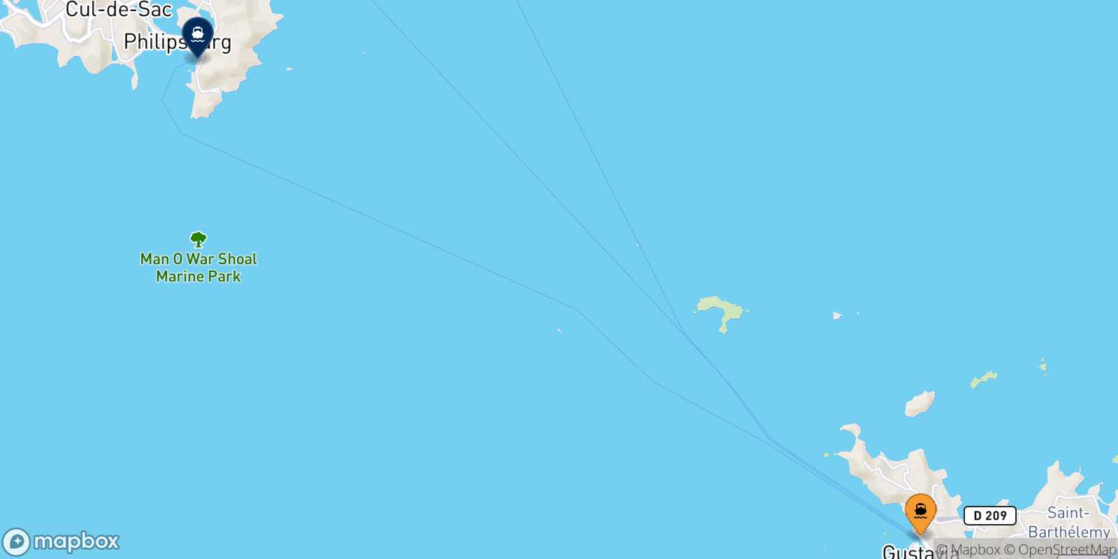 Mappa della rotta Gustavia (St Barth) Philipsburg (St Maarten)