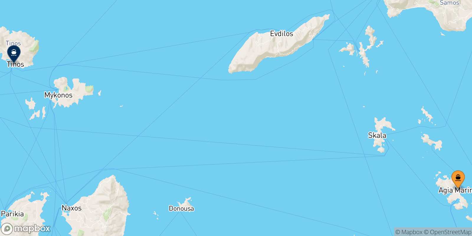 Mappa della rotta Leros Tinos