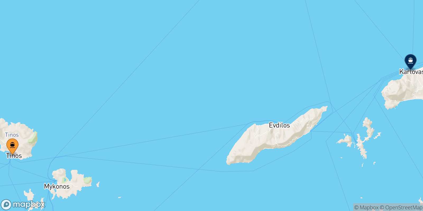 Mappa della rotta Tinos Karlovassi (Samos)