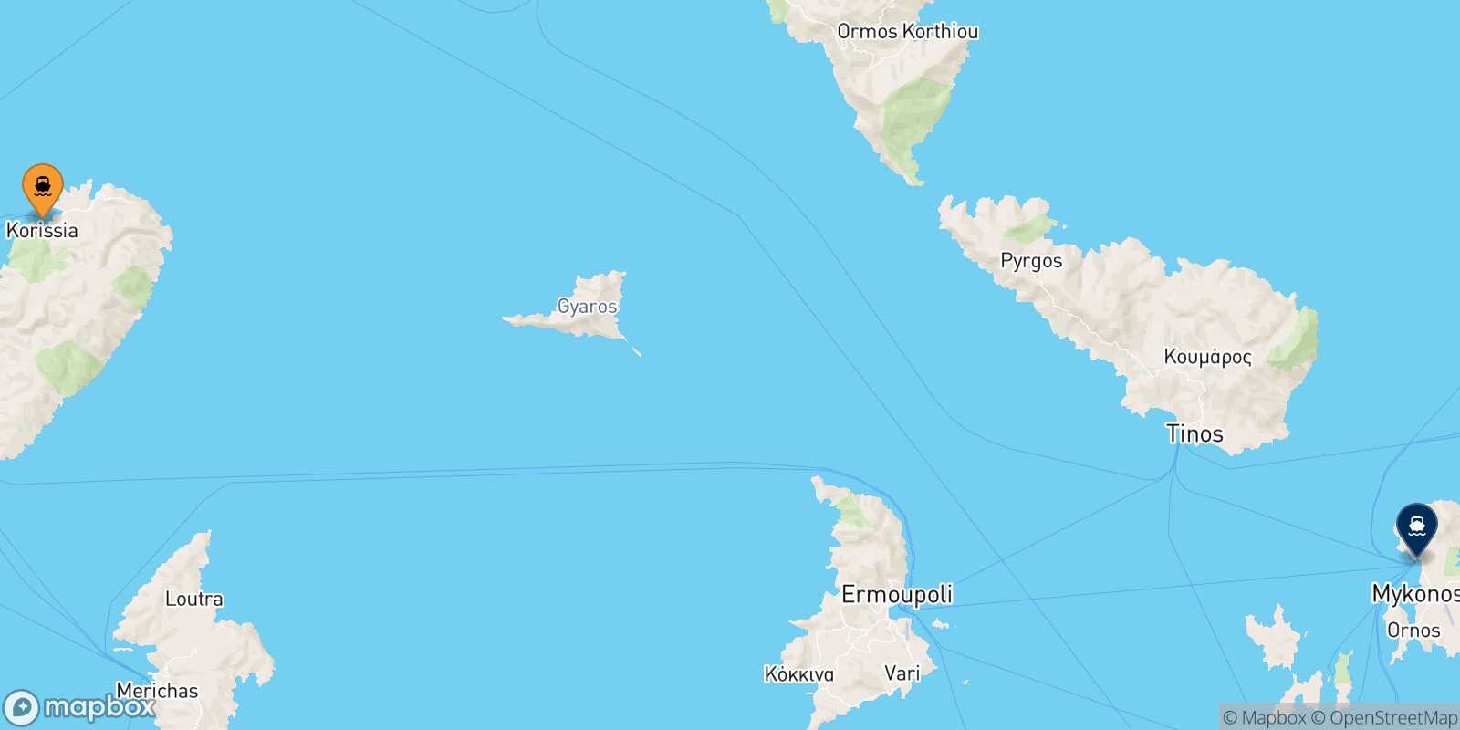 Mappa della rotta Kea Mykonos