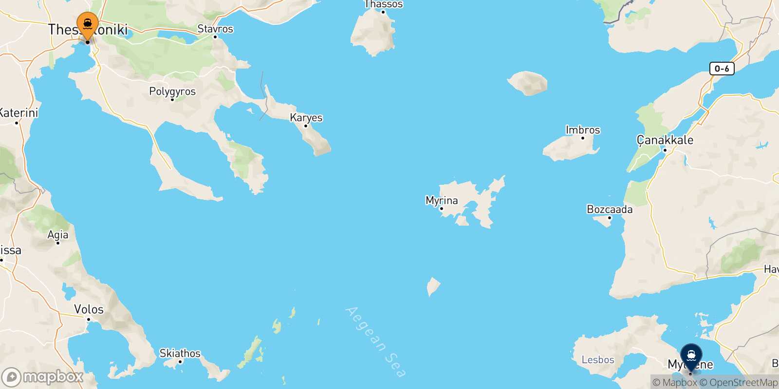 Mappa della rotta Salonicco Mitilini (Lesvos)