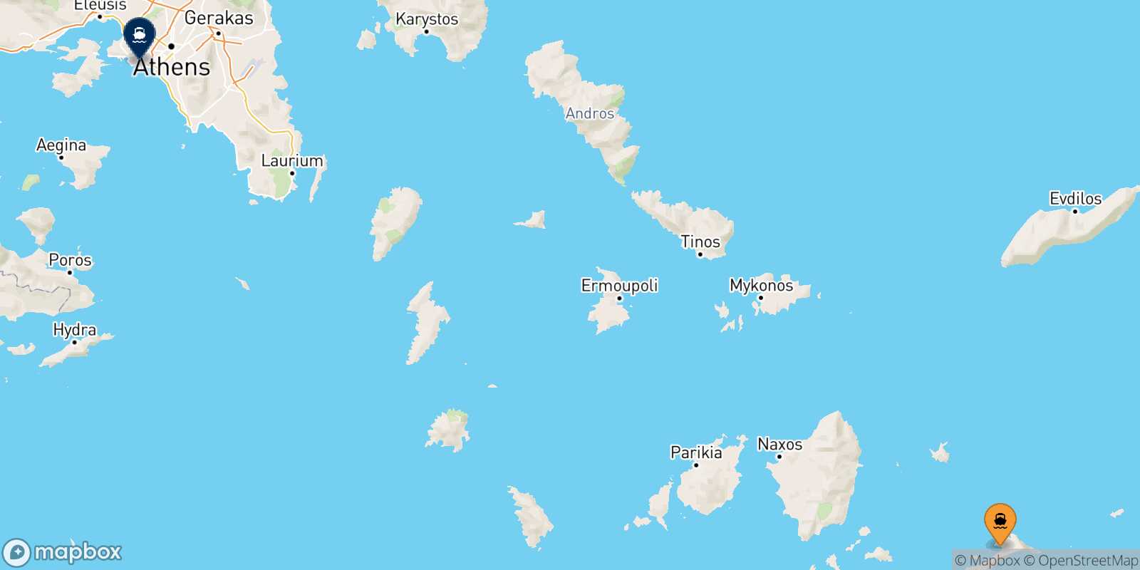 Mappa della rotta Aegiali (Amorgos) Pireo