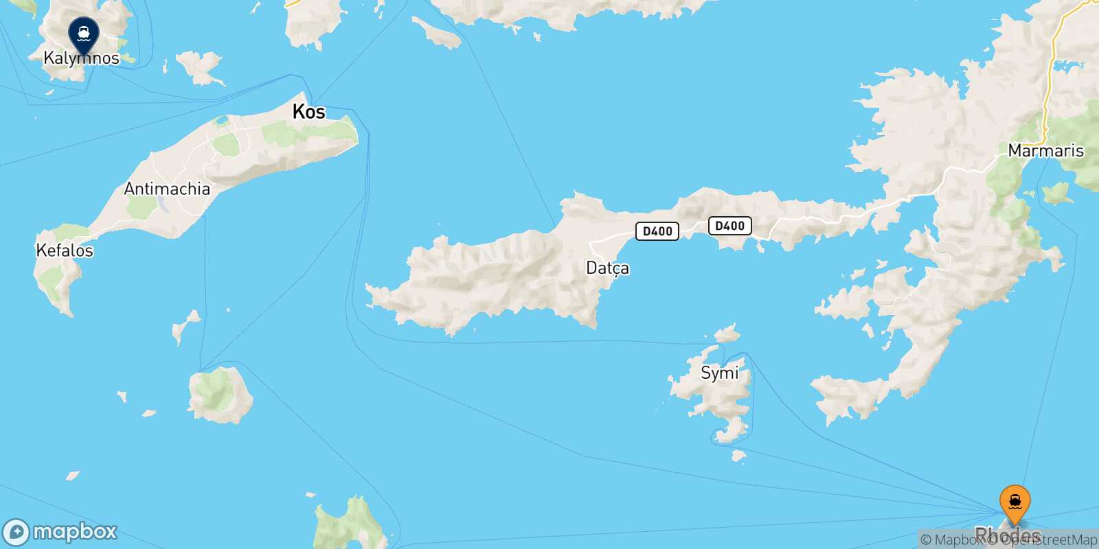 Mappa della rotta Rodi Kalymnos