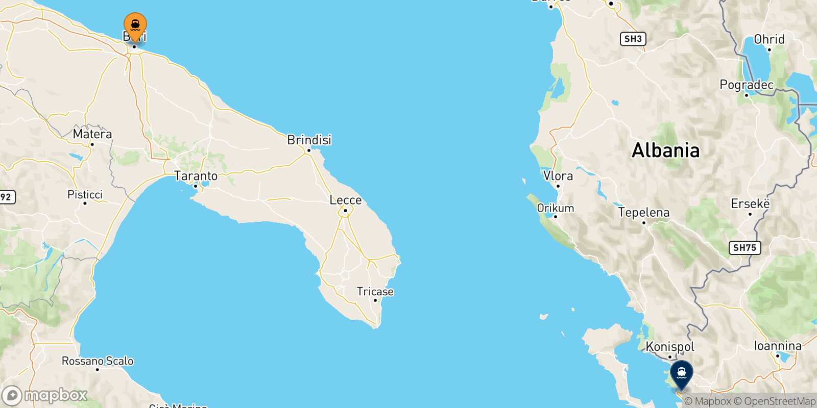 Mappa della rotta Bari Igoumenitsa