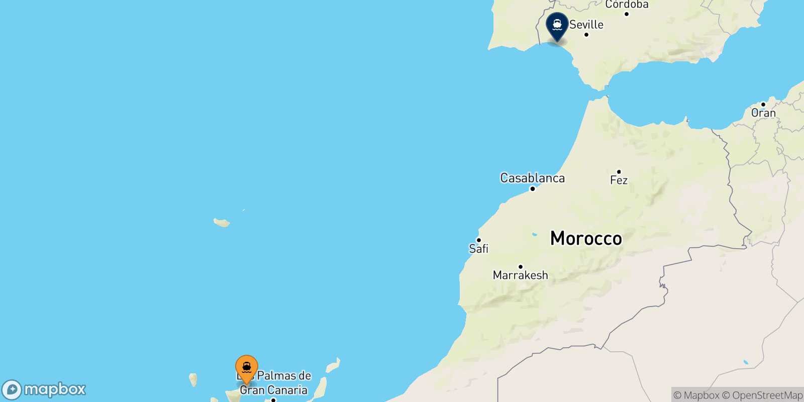 Mappa della rotta Santa Cruz De Tenerife Huelva