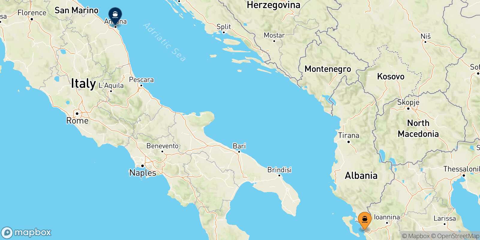 Mappa della rotta Igoumenitsa Ancona