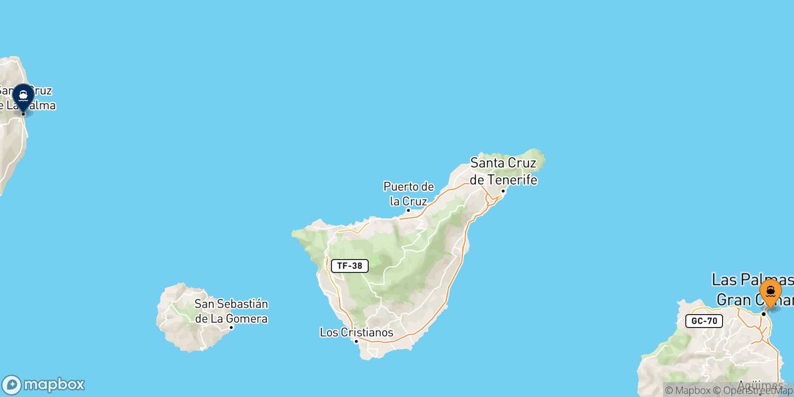Mappa della rotta Las Palmas De Gran Canaria Santa Cruz De La Palma