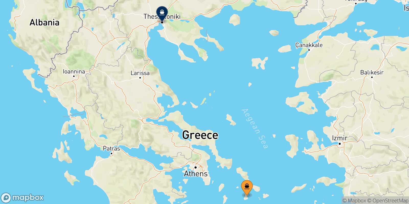 Mappa della rotta Syros Salonicco
