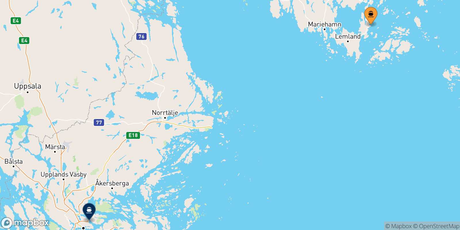 Mappa della rotta Långnäs Stoccolma