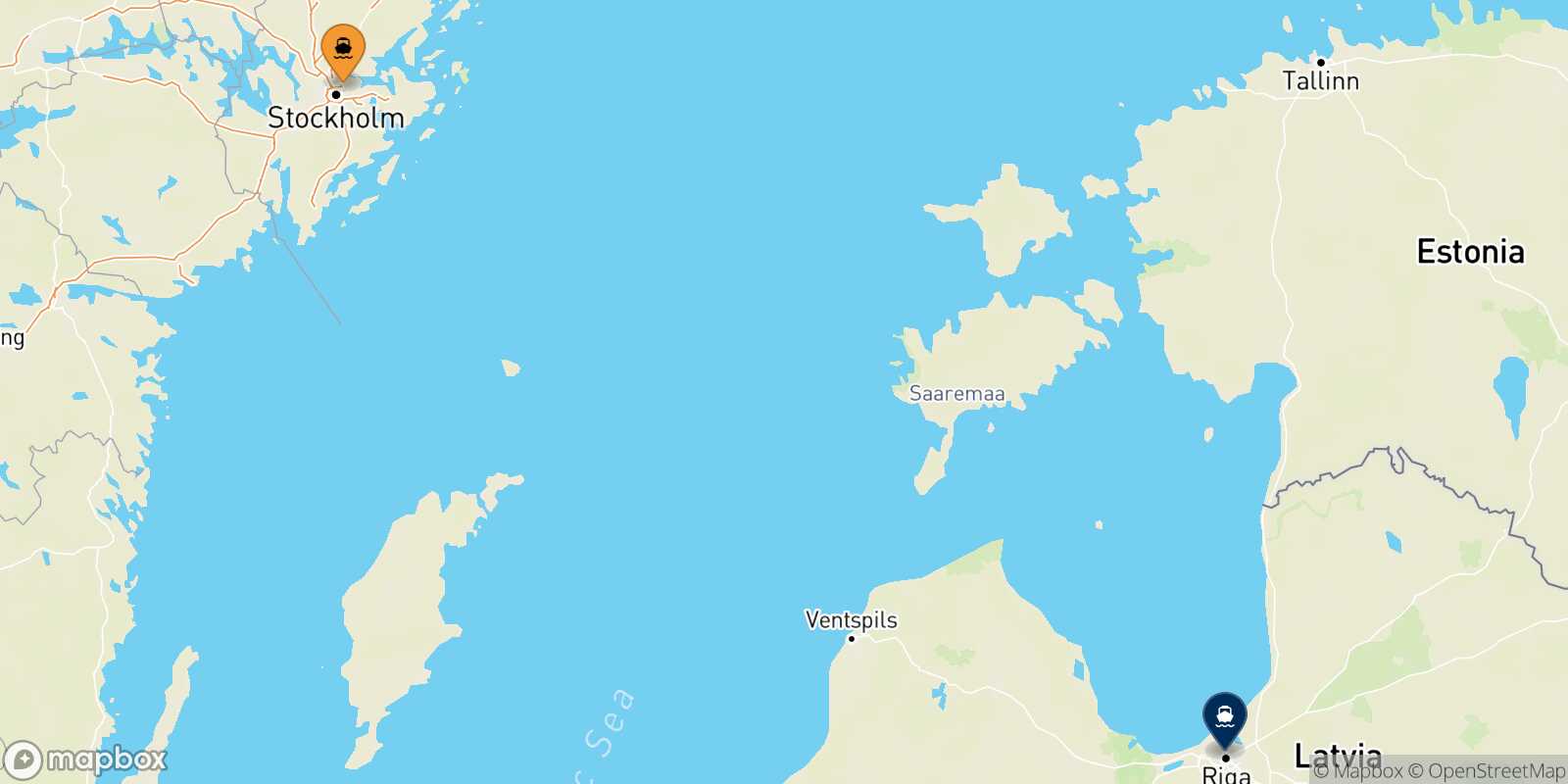 Mappa della rotta Stoccolma Riga