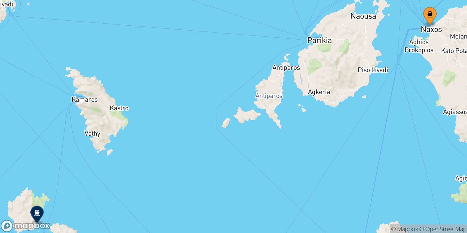 Mappa della rotta Naxos Kimolos