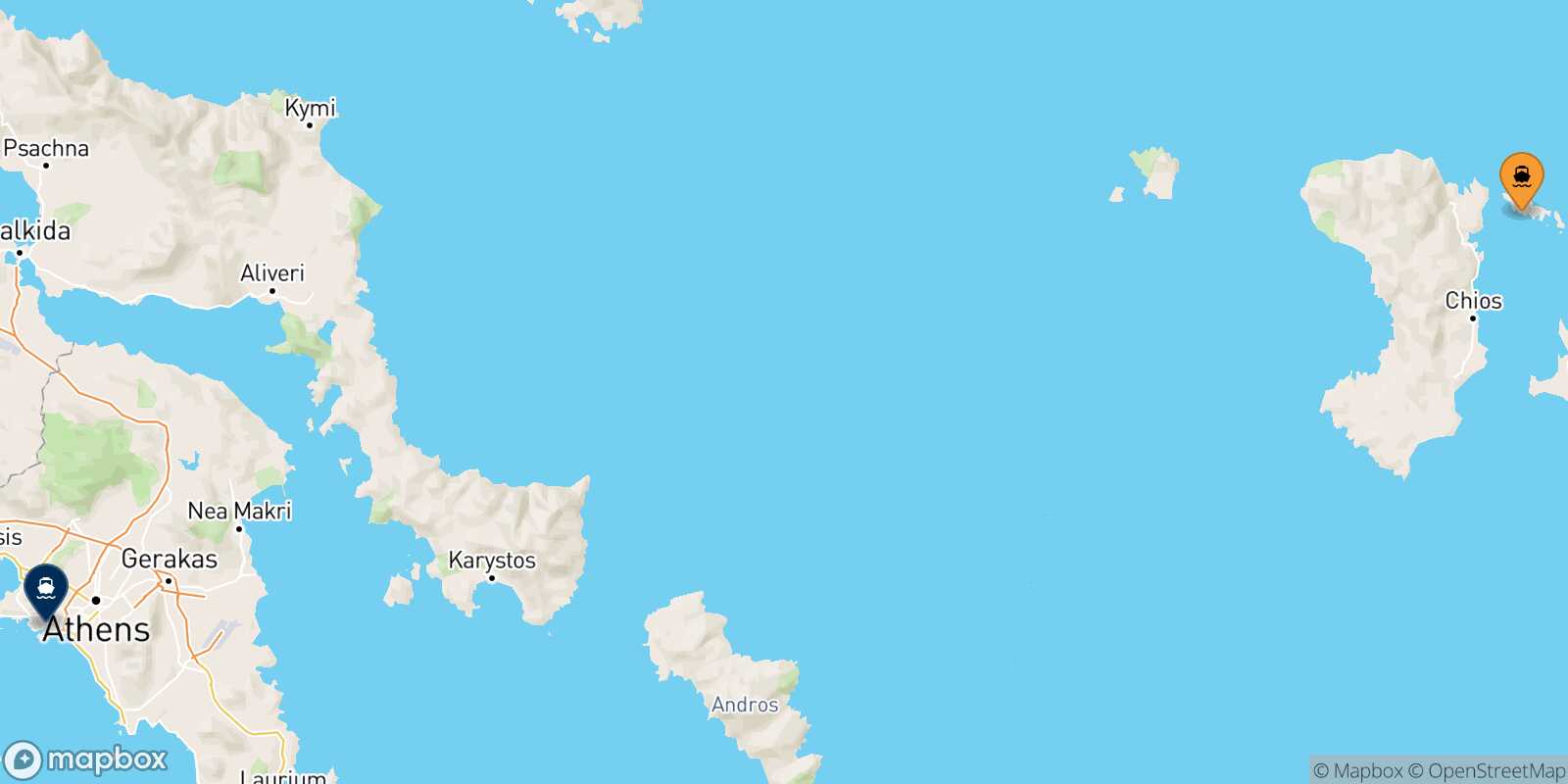 Mappa della rotta Inousses Pireo