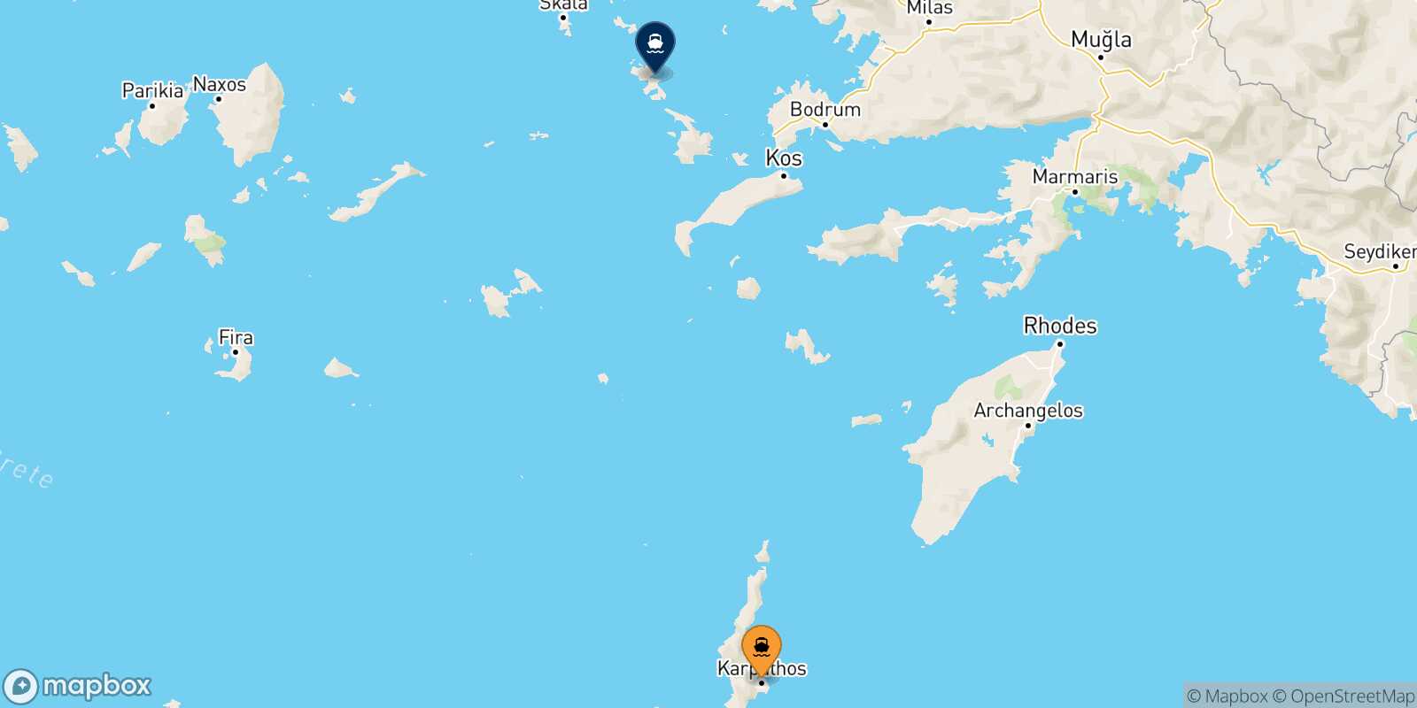 Mappa della rotta Karpathos Leros