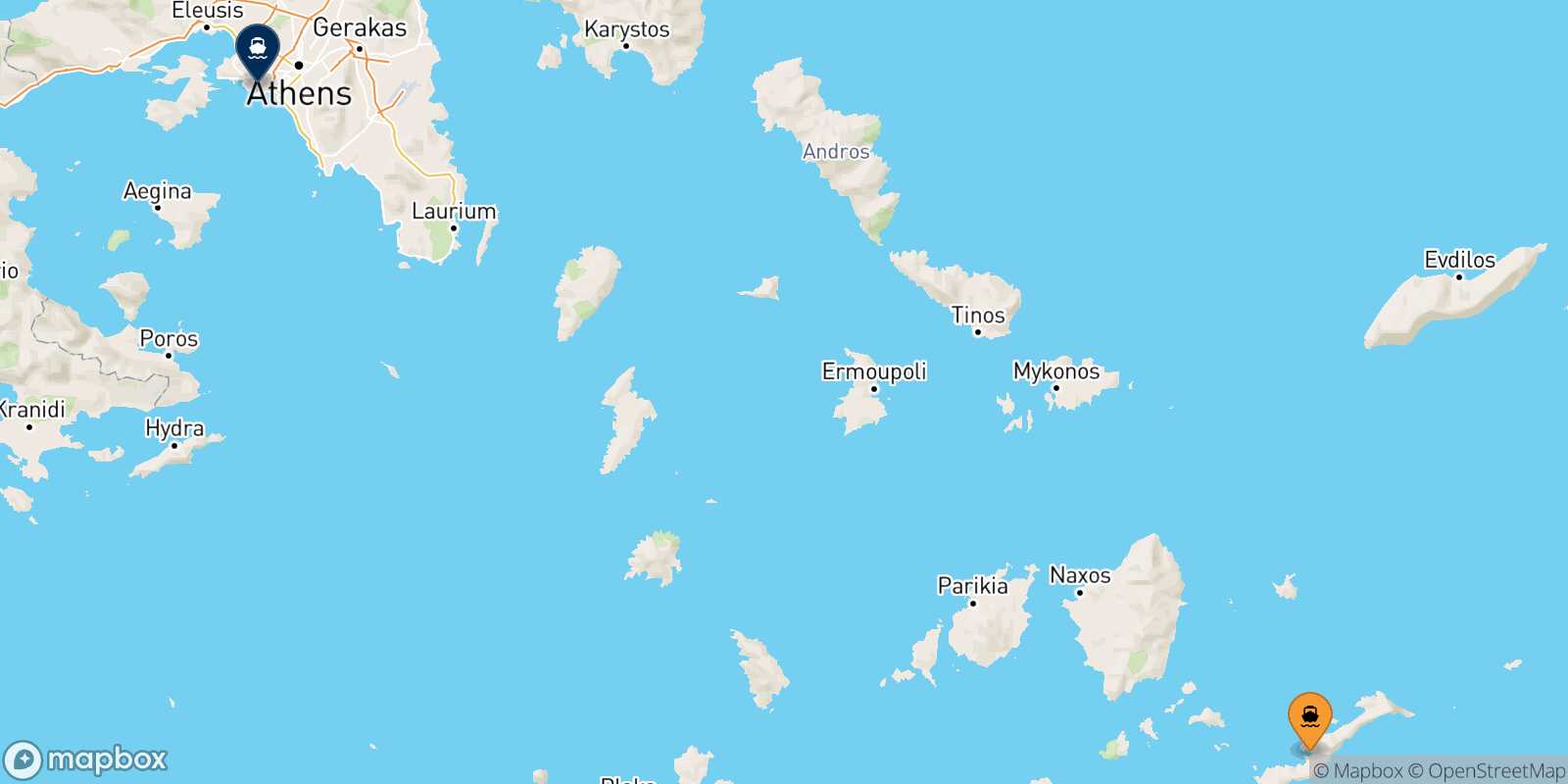 Mappa della rotta Katapola (Amorgos) Pireo