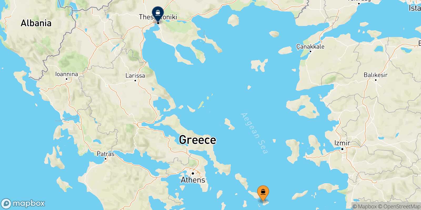 Mappa della rotta Mykonos Salonicco