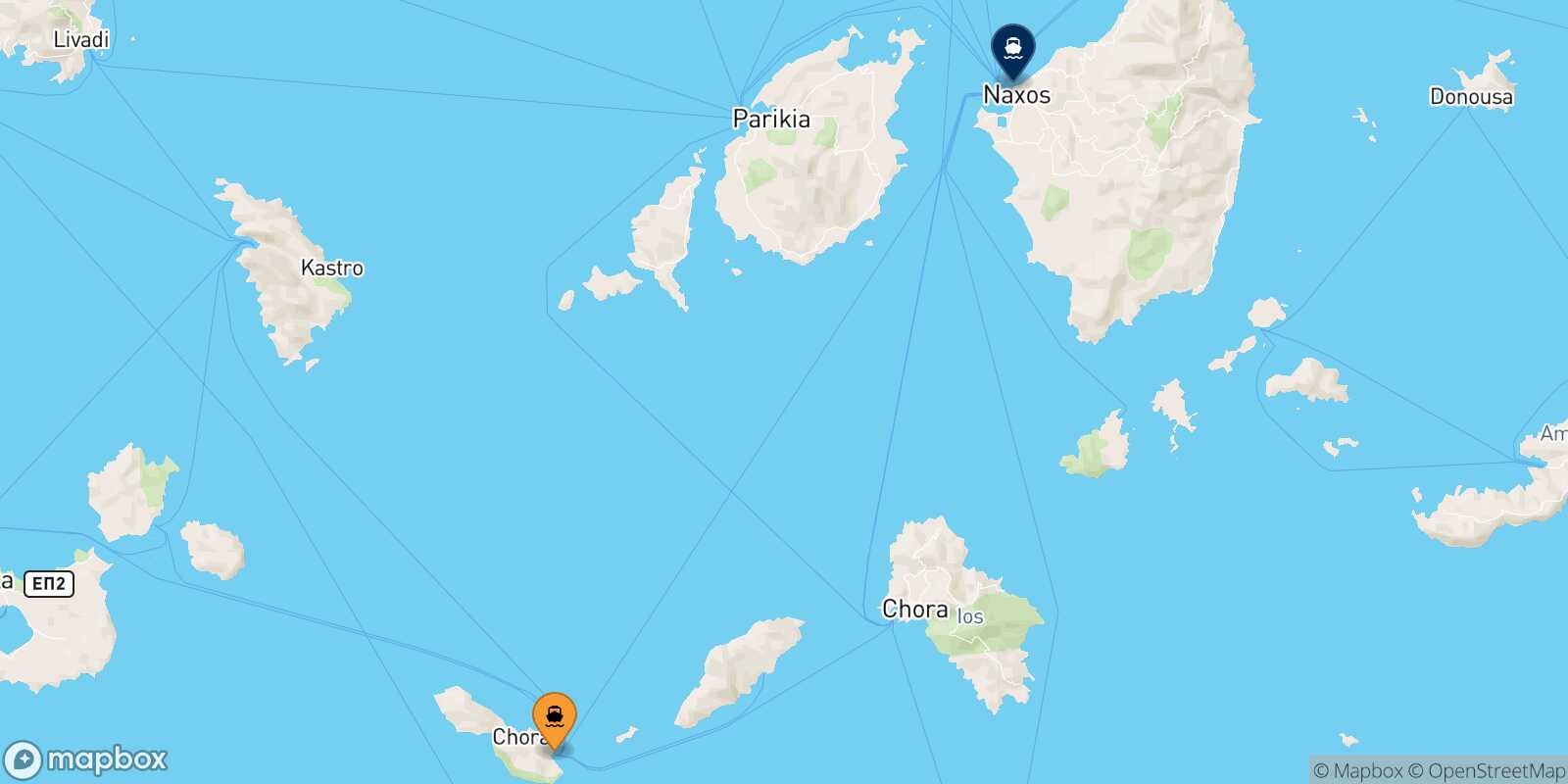Mappa della rotta Folegandros Naxos