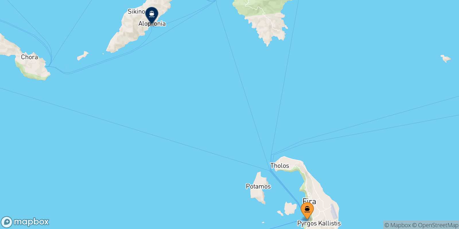 Mappa della rotta Santorini Sikinos
