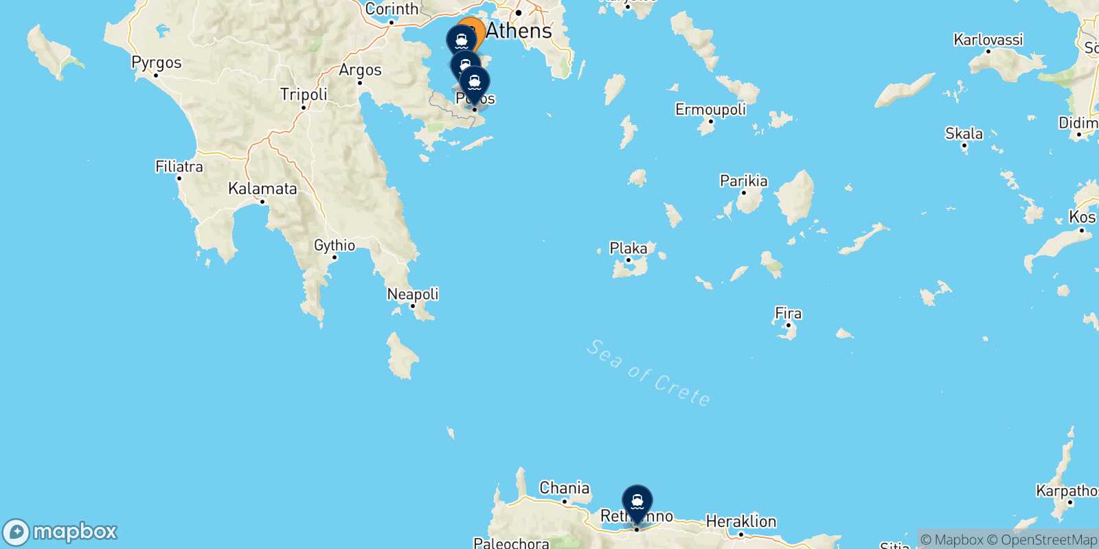 Mappa delle destinazioni raggiungibili da Aegina