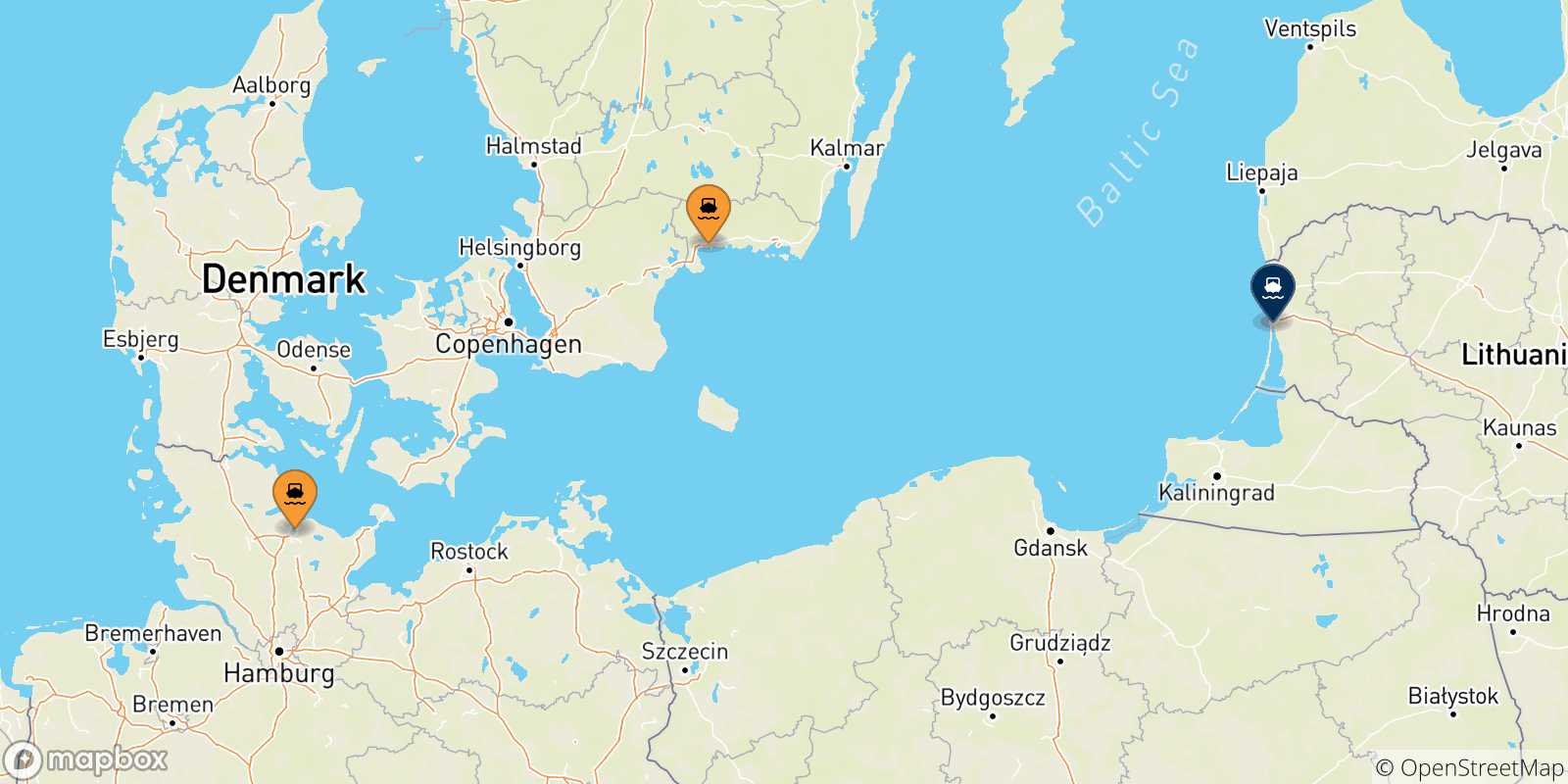 Mappa dei porti collegati con la Lituania