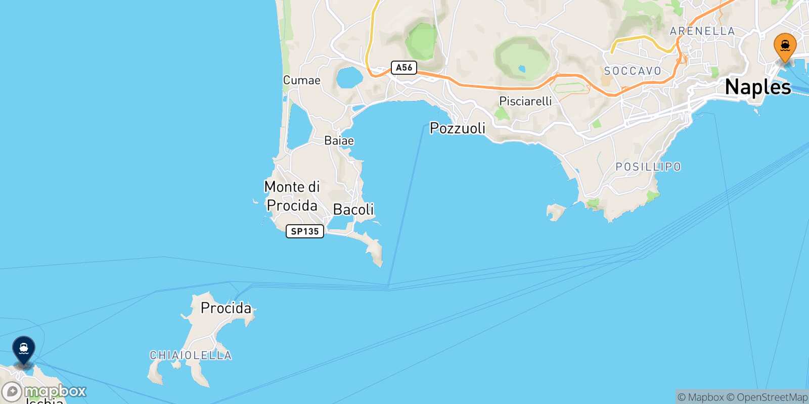Mappa dei porti collegati con  Forio (Ischia)