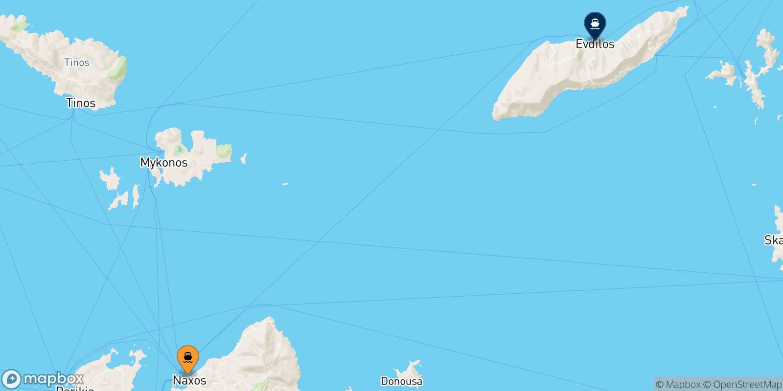 Mappa della rotta Naxos Evdilos (Ikaria)