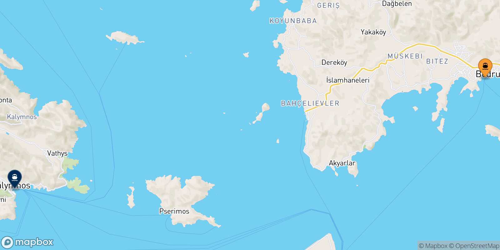 Mappa della rotta Bodrum Kalymnos
