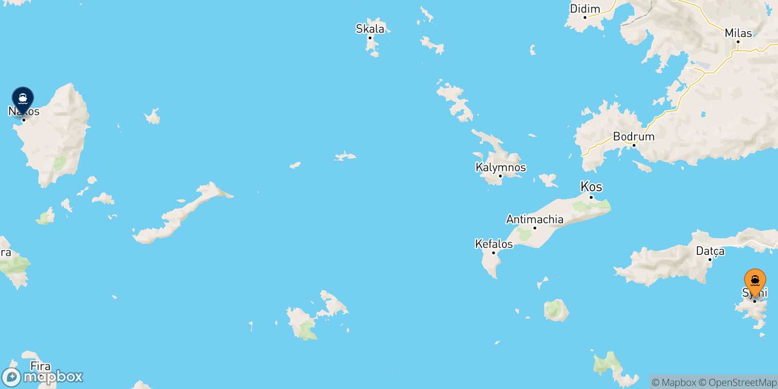 Mappa della rotta Symi Naxos
