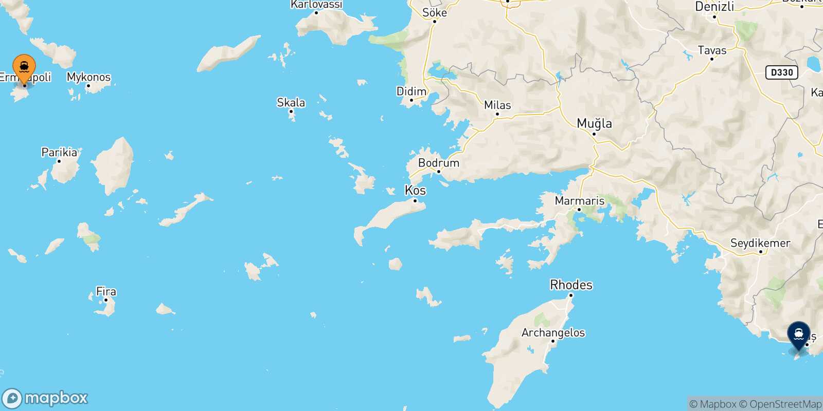Mappa della rotta Syros Kastellorizo