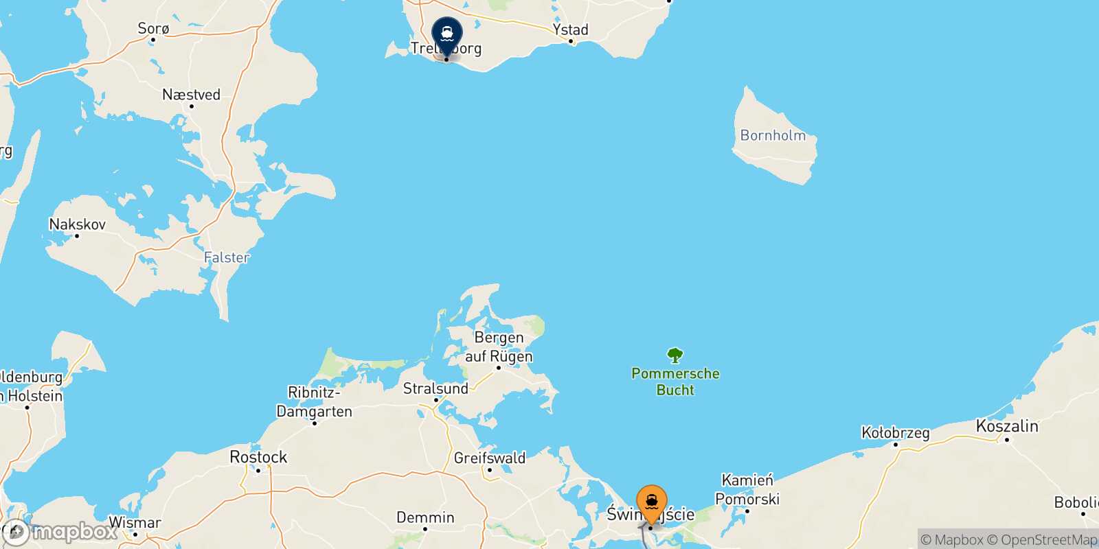 Mappa delle destinazioni raggiungibili da Swinoujscie