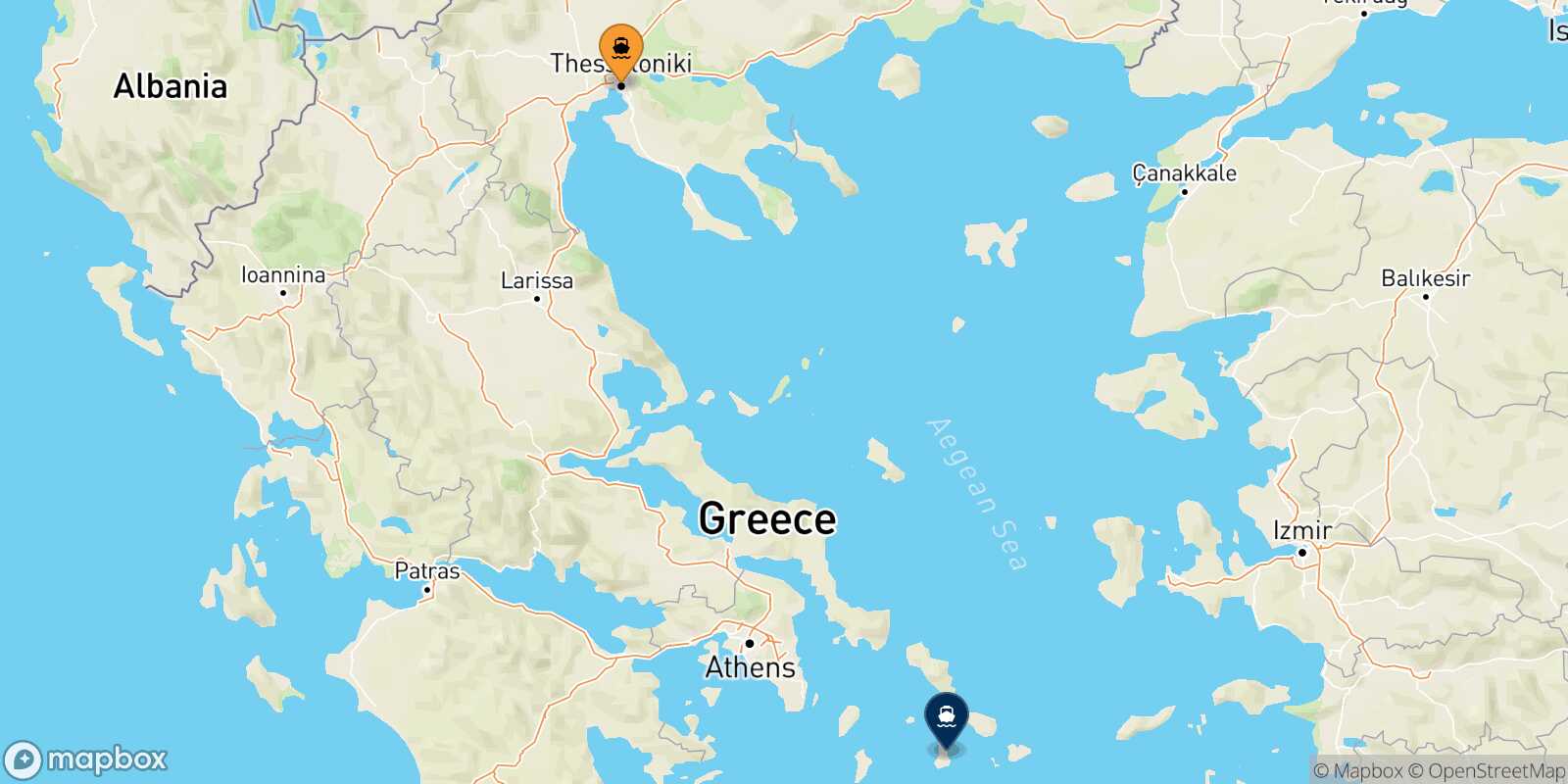 Mappa della rotta Salonicco Syros