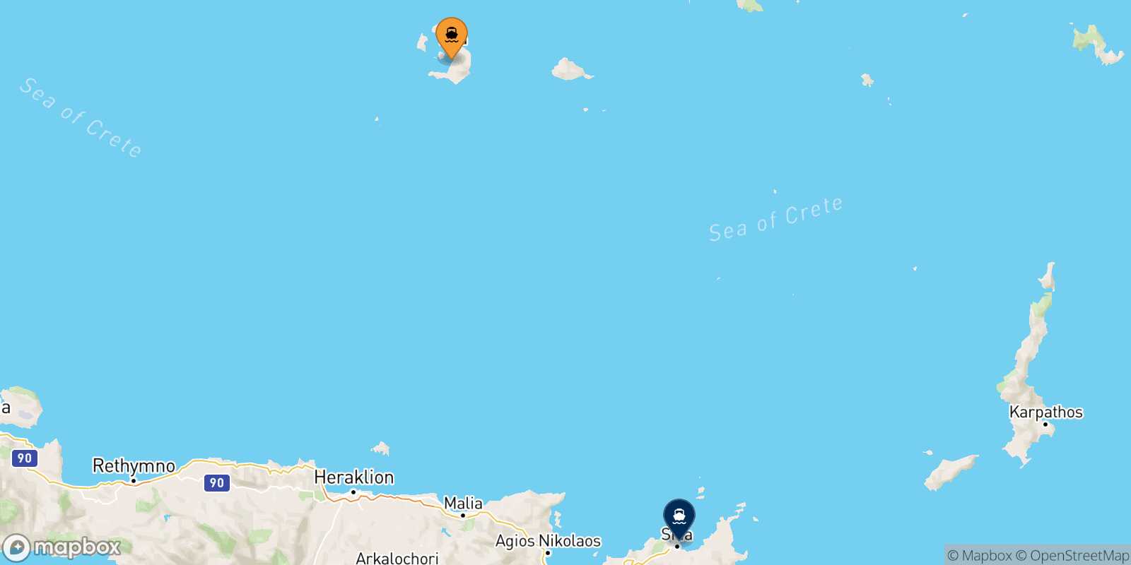 Mappa della rotta Santorini Sitia