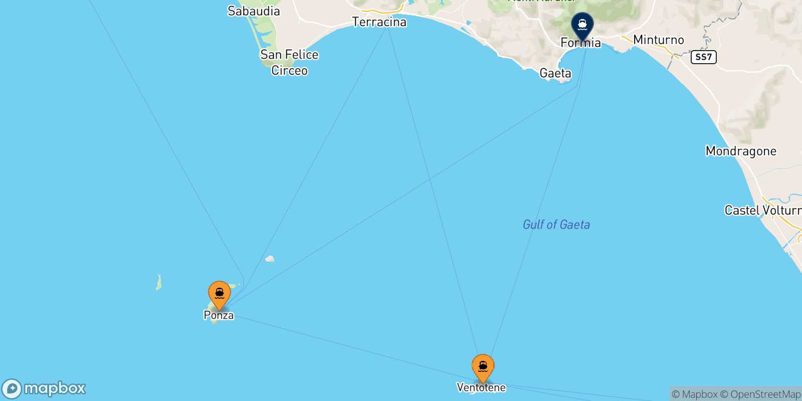 Mappa dei porti collegati con  Formia