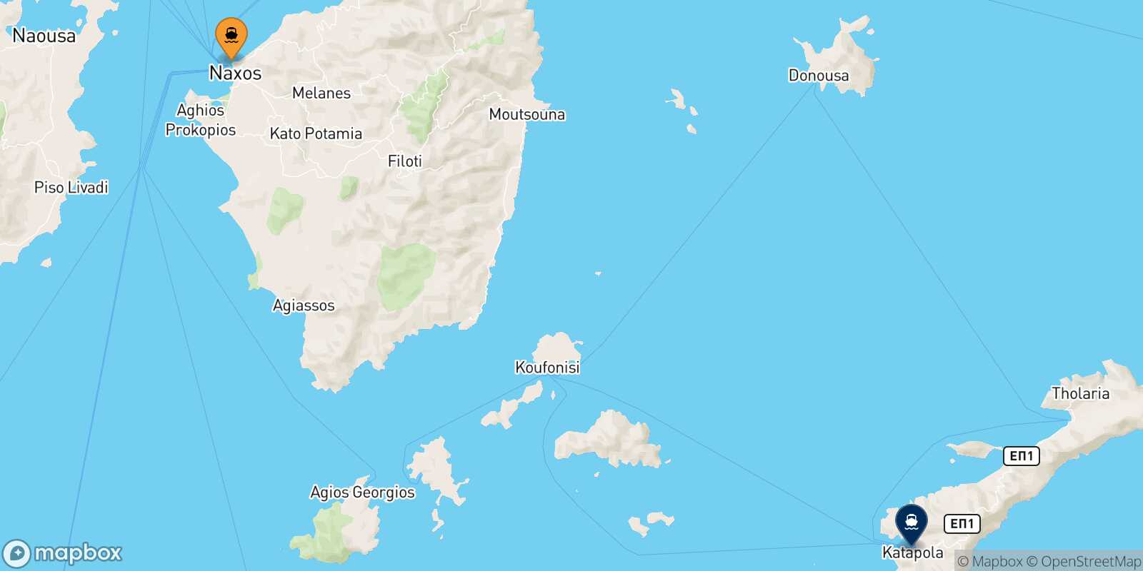 Mappa della rotta Naxos Katapola (Amorgos)