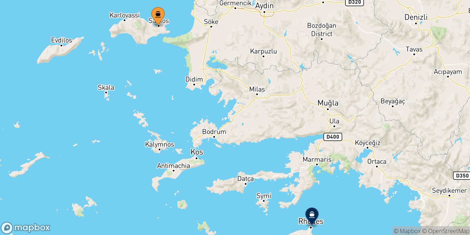Mappa della rotta Vathi (Samos) Rodi