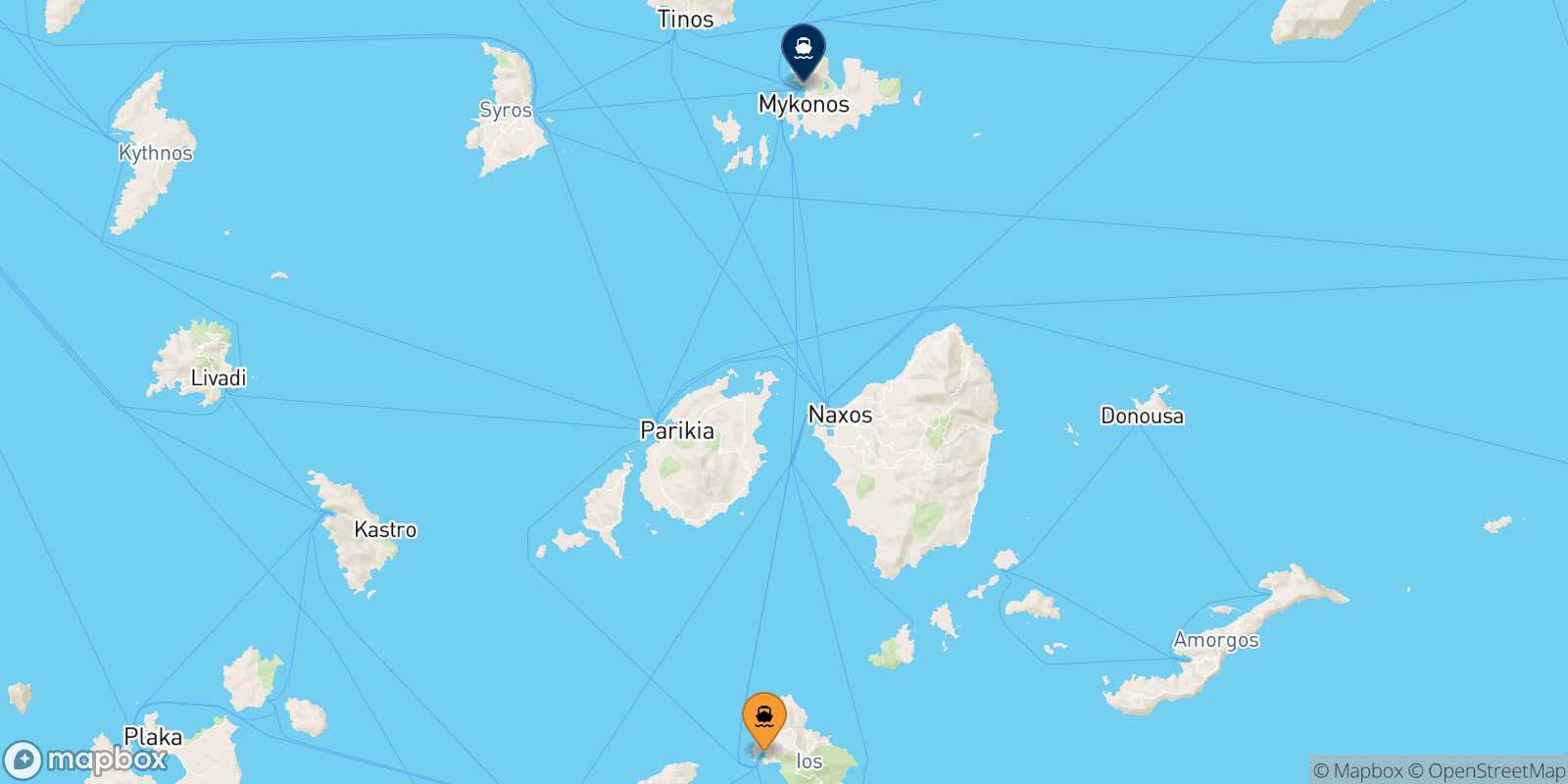 Mappa della rotta Ios Mykonos