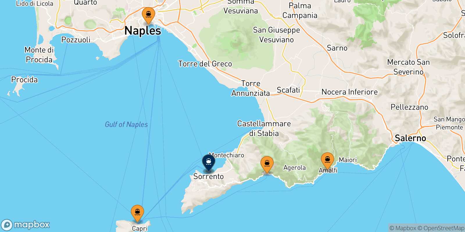 Mappa dei porti collegati con  Castellammare