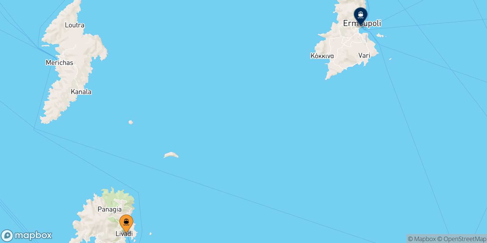 Mappa della rotta Serifos Syros