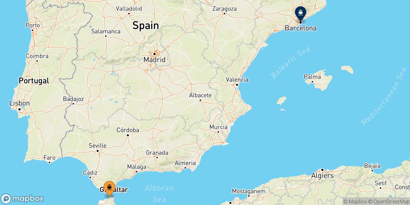 Mappa della rotta Tangeri Med Barcellona