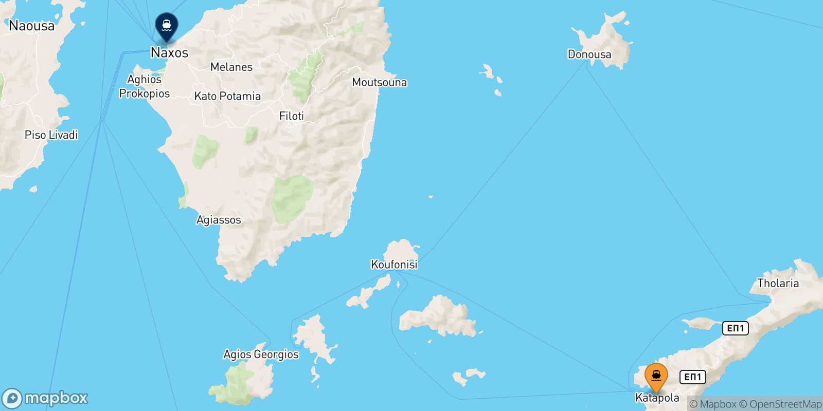 Mappa della rotta Katapola (Amorgos) Naxos
