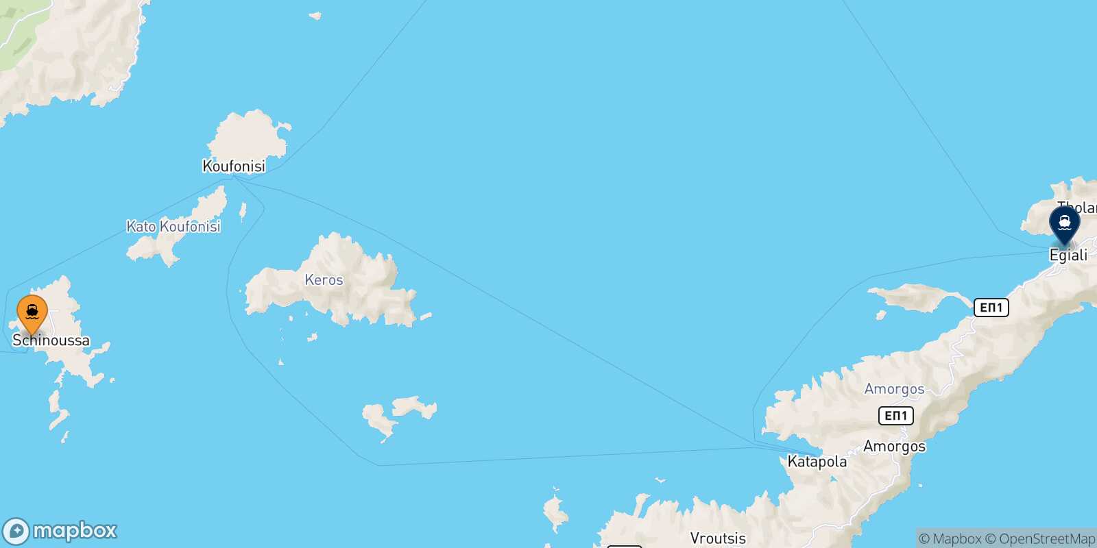 Mappa della rotta Schinoussa Aegiali (Amorgos)