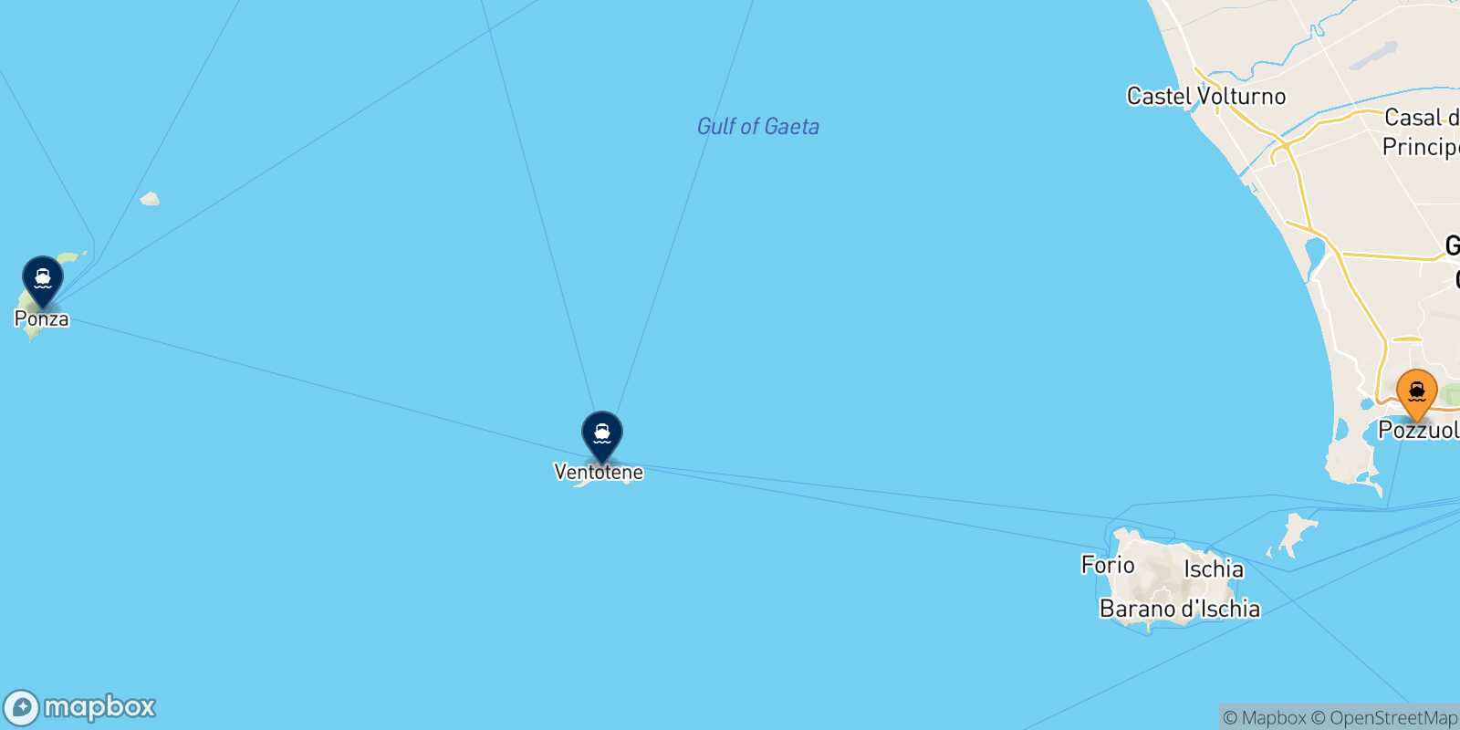 Mappa delle destinazioni raggiungibili da Casamicciola (Ischia)