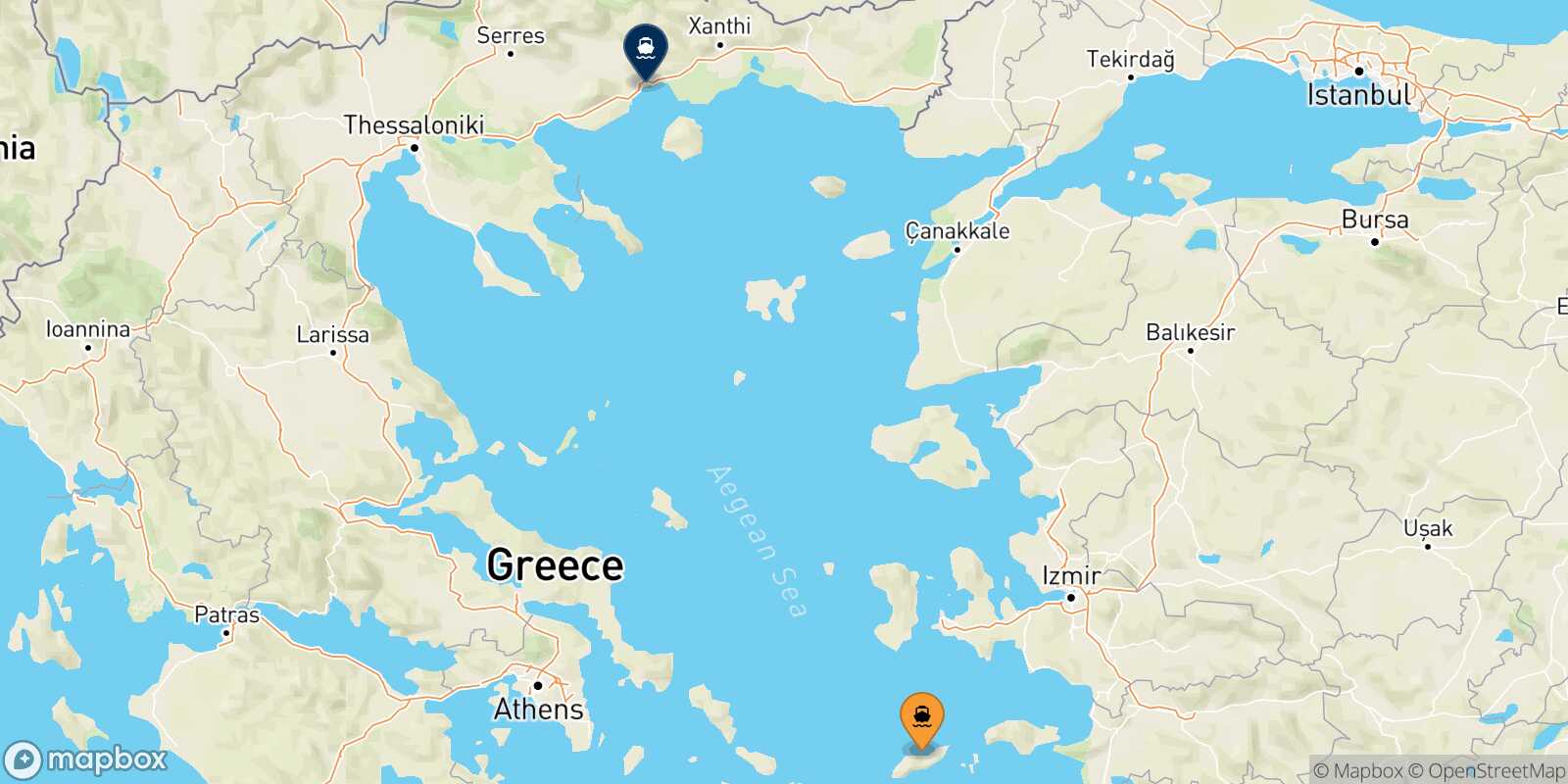 Mappa della rotta Evdilos (Ikaria) Kavala