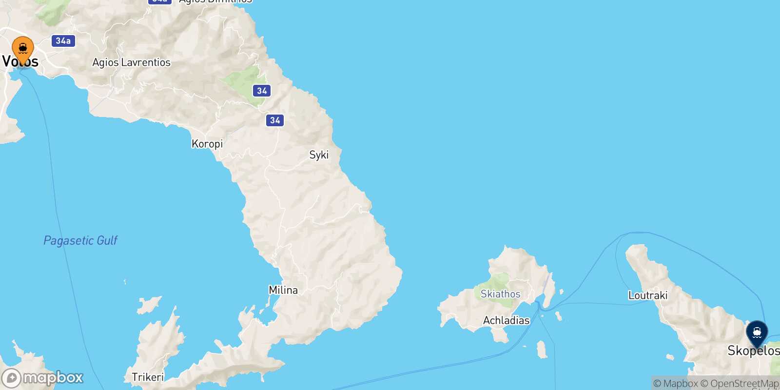 Mappa della rotta Volos Glossa (Skopelos)