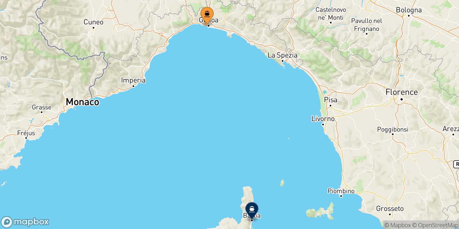 Mappa della rotta Genova Bastia